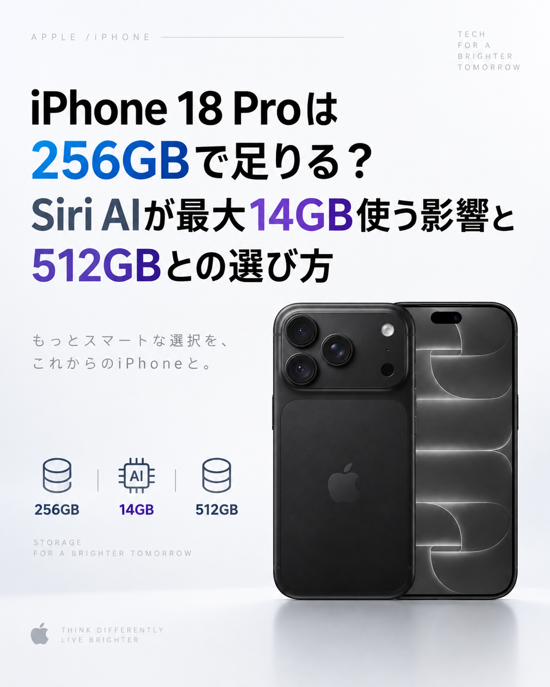 iPhone 18 Proは256GBで足りる？Siri AIが最大14GB使う影響と512GBとの選び方