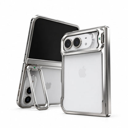 ZEERA FoldFrame Pro iPhone Duo ケース｜アルミ合金バンパー・カメラスタンド・マグネット式ヒンジ保護