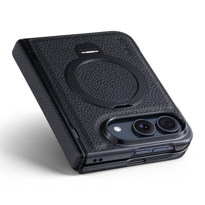 ZEERA FoldGrain Pro iPhone Duo ケース｜シボ加工レザー・MagSafe対応・ヒンジ保護・強化ガラス一体型・縦横スタンド