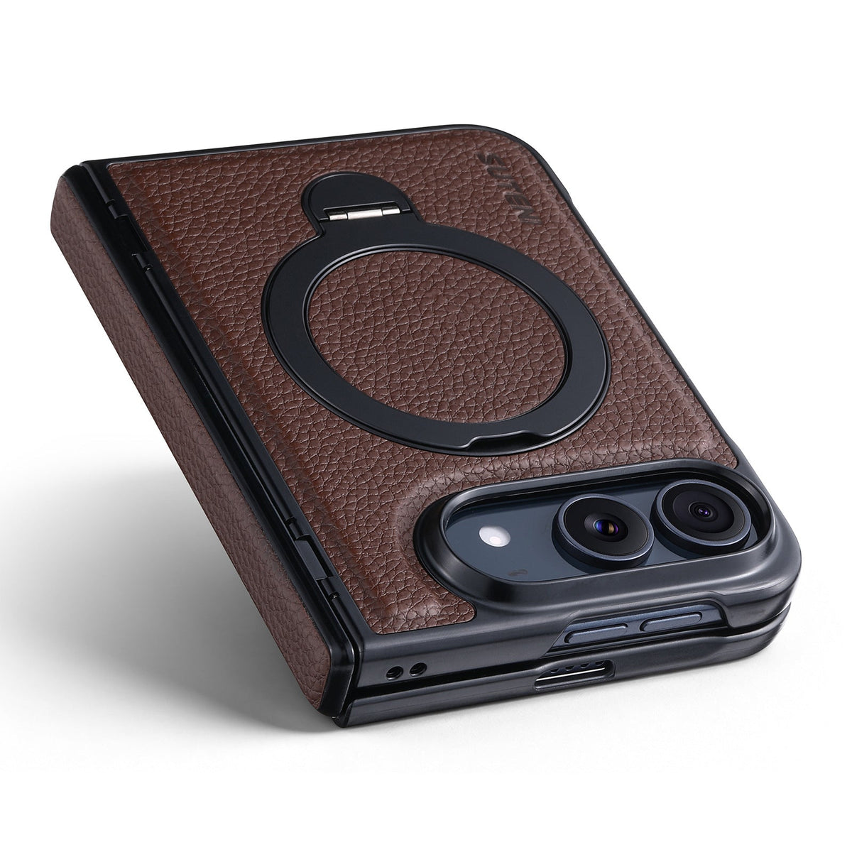 ZEERA FoldGrain Pro iPhone Duo ケース｜シボ加工レザー・MagSafe対応・ヒンジ保護・強化ガラス一体型・縦横スタンド