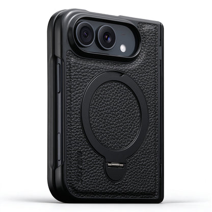 ZEERA FoldGrain Pro iPhone Duo ケース｜シボ加工レザー・MagSafe対応・ヒンジ保護・強化ガラス一体型・縦横スタンド