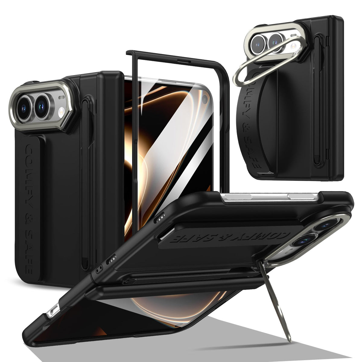 ZEERA FoldGrip Pro Etui na iPhone Duo / Galaxy Z Fold8 | z paskiem, aluminiowym stojakiem, rysikiem i ochroną zawiasu