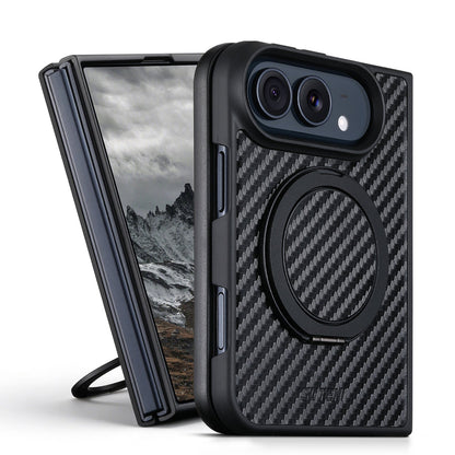 ZEERA FoldMatrix Pro iPhone Duo用ケース｜Bold Weaveカーボン調PC・MagSafe対応・360°回転スタンド付き