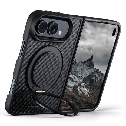 ZEERA FoldMatrix Pro iPhone Duo用ケース｜Bold Weaveカーボン調PC・MagSafe対応・360°回転スタンド付き