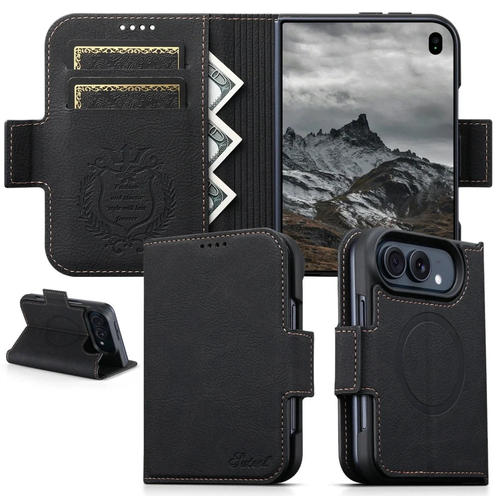 ZEERA FoldClasp Pro iPhone Duo용 케이스｜MagSafe 지원 가죽 질감 다이어리형·마그네틱 개폐·가로형 스탠드 포함