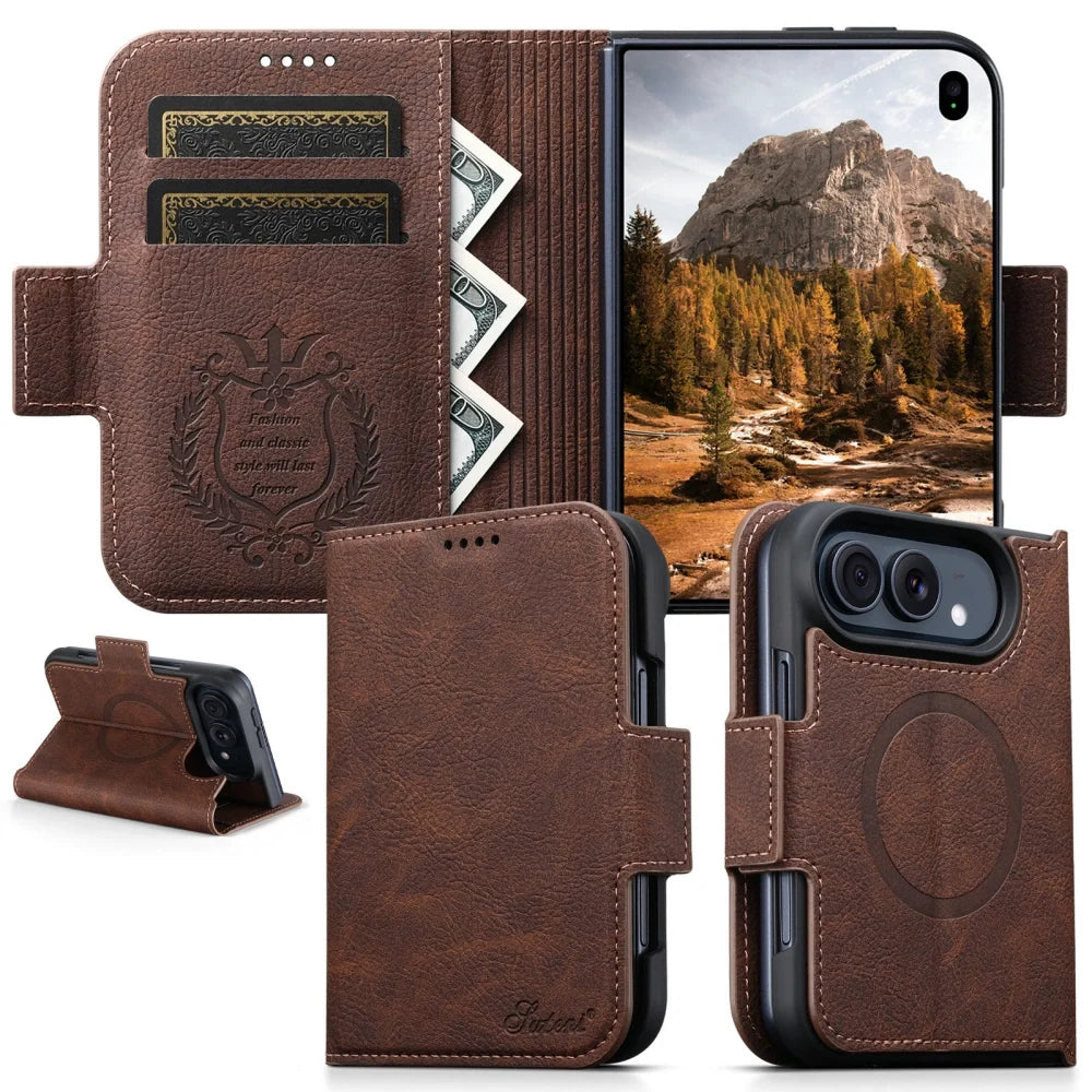 ZEERA FoldClasp Pro iPhone Duo용 케이스｜MagSafe 지원 가죽 질감 다이어리형·마그네틱 개폐·가로형 스탠드 포함
