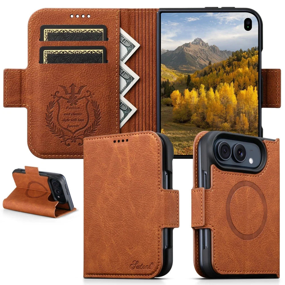 ZEERA FoldClasp Pro iPhone Duo용 케이스｜MagSafe 지원 가죽 질감 다이어리형·마그네틱 개폐·가로형 스탠드 포함
