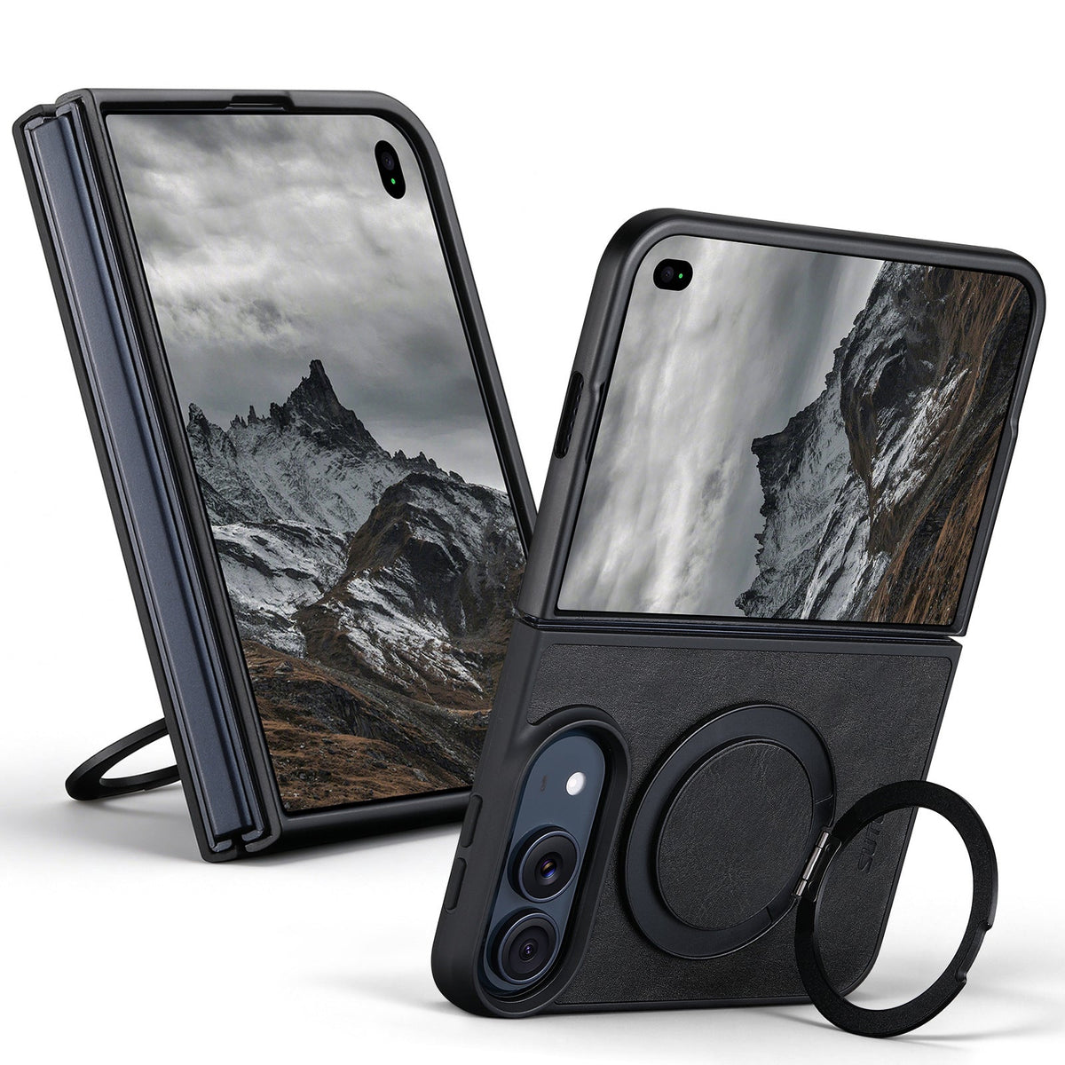 ZEERA FoldLuxe Pro iPhone Duo用ケース｜オイルワックス調PUレザー・MagSafe対応・360°回転スタンド付き