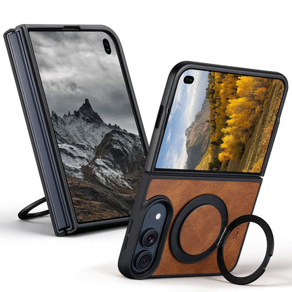 ZEERA FoldLuxe Pro iPhone Duo用ケース｜オイルワックス調PUレザー・MagSafe対応・360°回転スタンド付き