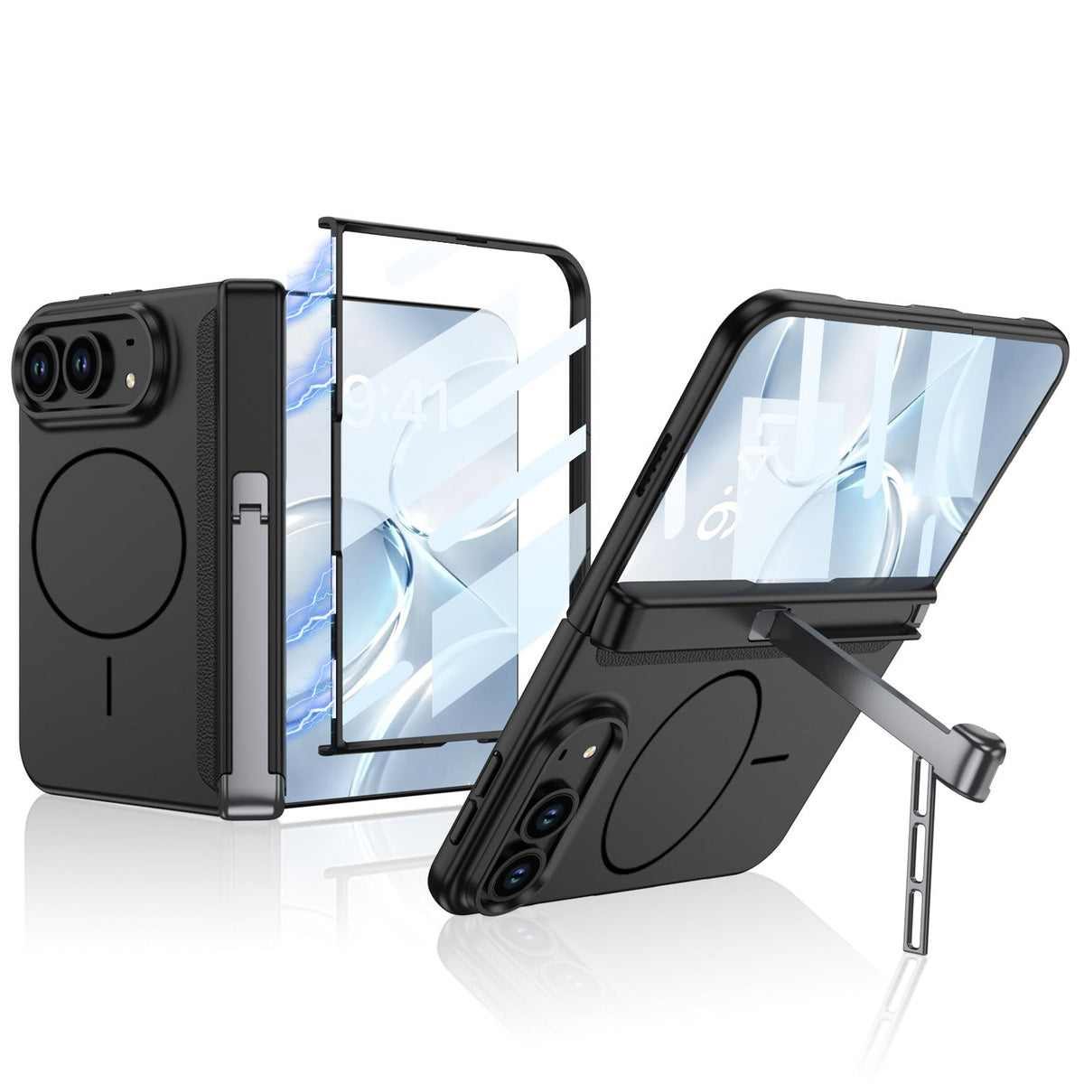 ZEERA FoldStand Pro iPhone Duo 케이스｜가로세로 2WAY 힌지 스탠드・강화유리 일체형・MagSafe 지원